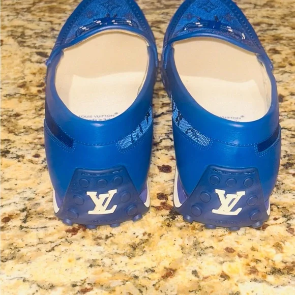 Louis Vuitton Men’s Royal Blue Monogram Driving Loafers - Picture 3 of 8